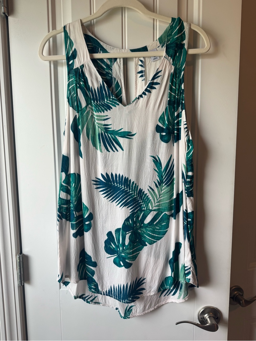 Old Navy White Tank Top with Green Tropical Leaf Print